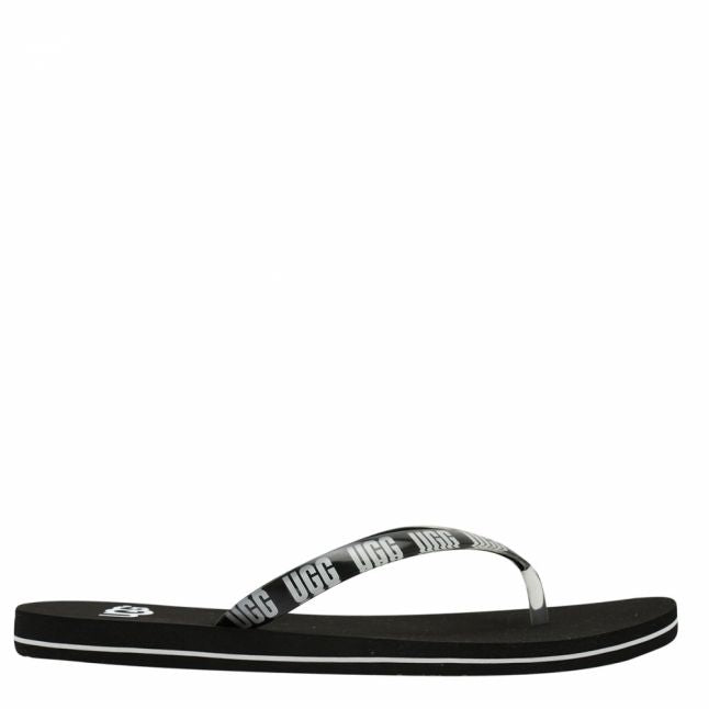 Womens Black Simi Graphic Flip Flops