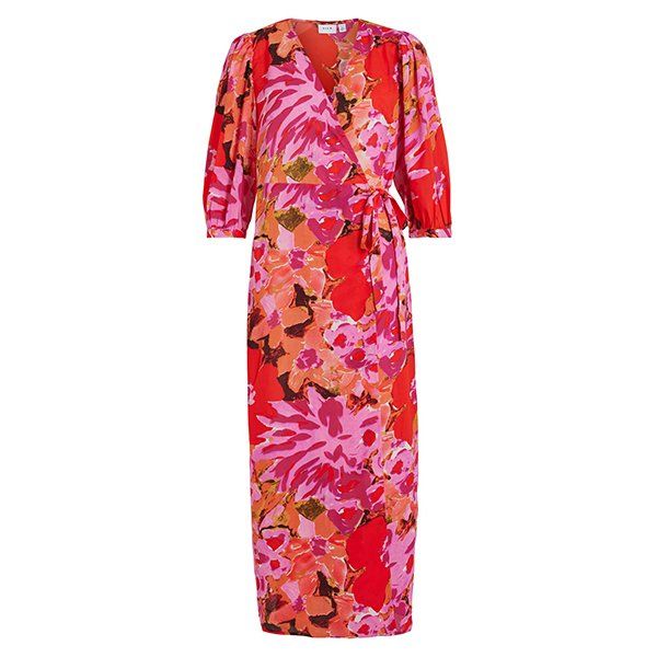 Womens Fuchsia Pink Print Vidoletta Wrap Midi Dress