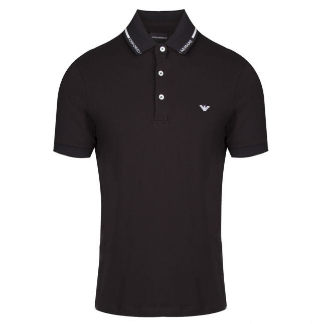 Mens Black Branded Tipped Stretch S/s Polo Shirt