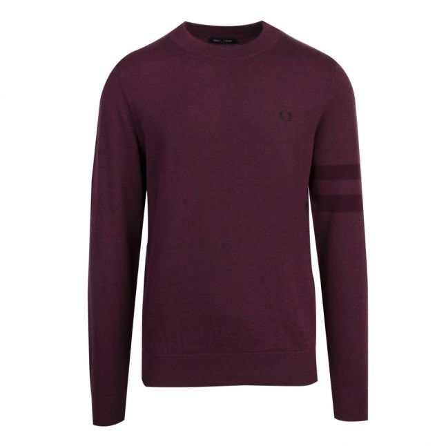 Mens Mahogany Marl Tipped Sleeve Crew Knitted Jumper