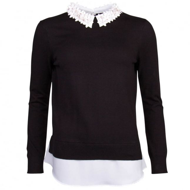 Womens Black Nansea Floral Collar Knitted Top