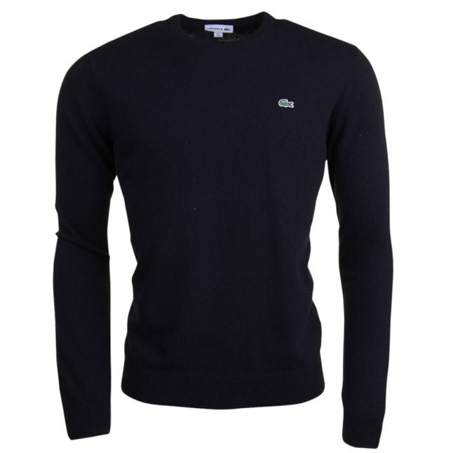 Mens Black Wool Crew Neck Knitted Jumper