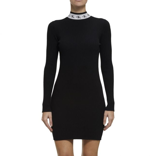 Womens CK Black Monogram Tape Rib Knitted Dress