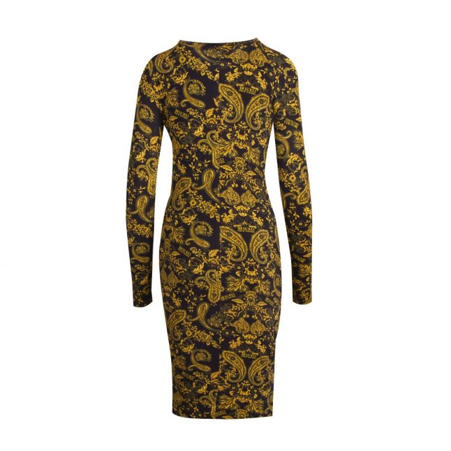 Womens Black Gold Paisley Print Midi Dress