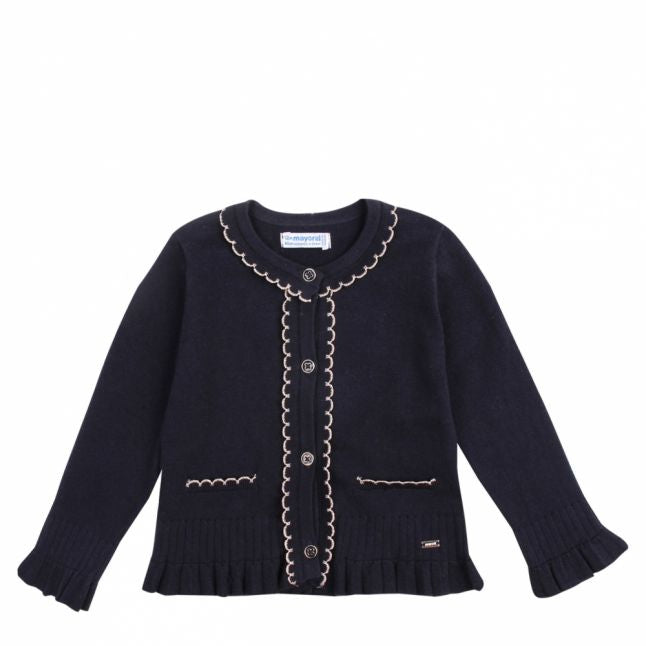 Infant Navy Frill Trim Knitted Cardigan