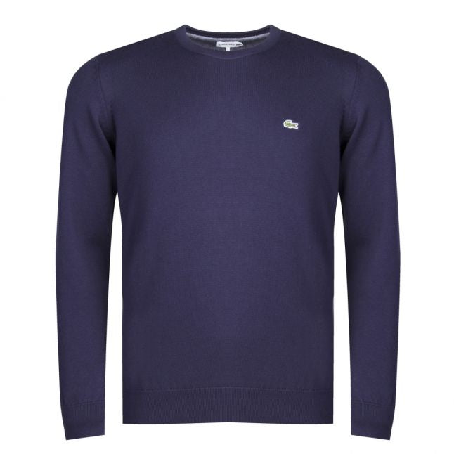 Mens Navy Branded Crew Knit Jumper