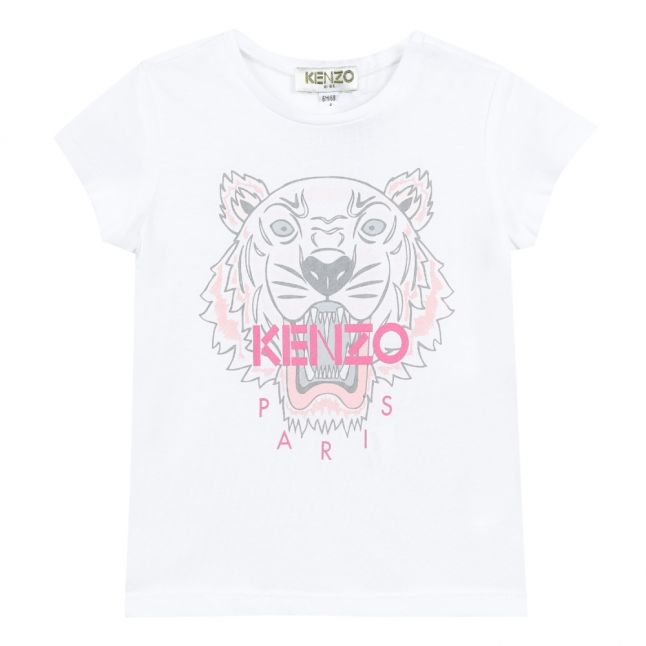 Girls White/Pink Tiger S/s T Shirt