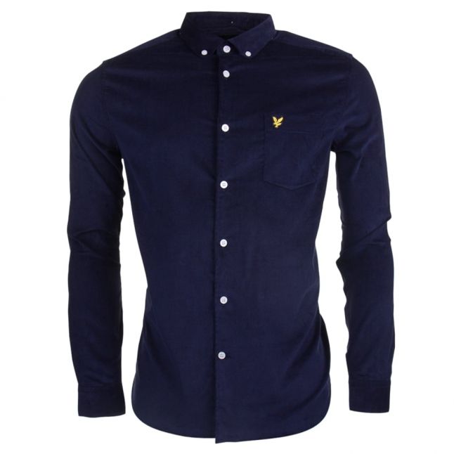 Mens Navy Mini Cord L/s Shirt