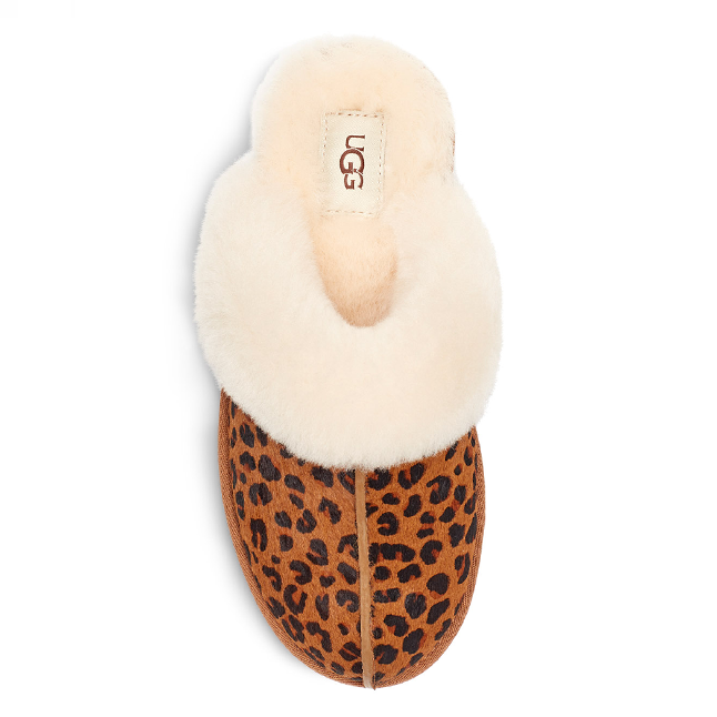 Womens Brown Scuffette II Leopard Slippers