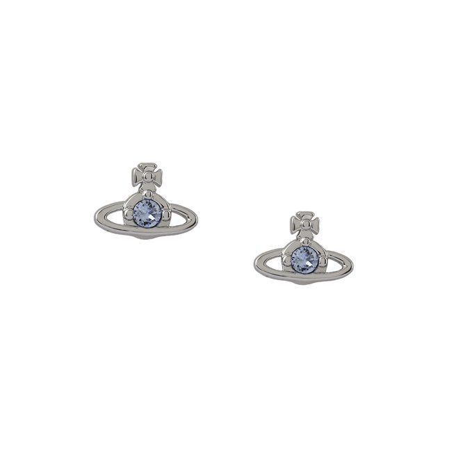 Womens Rhodium/Light Sapphire Nano Solitaire Earrings