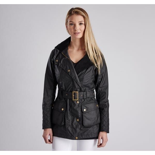 Womens Black Hairpin Hooded Waxed Jacket