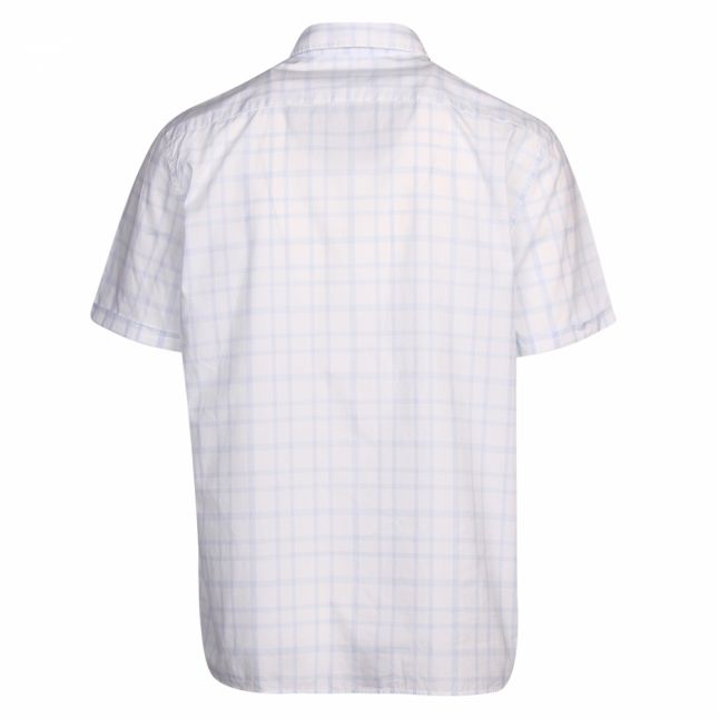 Mens White/Blue Stripe Check Slim Fit S/s Shirt