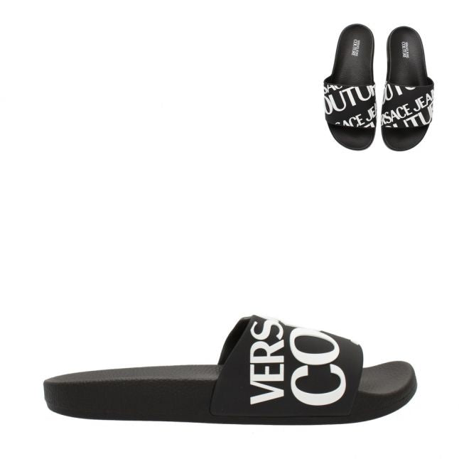 Womens Black Branded Logo Slides