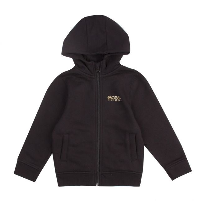 Boys Black/Gold Branded Hooded Zip Through Sweat Top