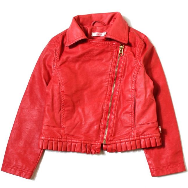 Girls Pink PU Frill Jacket