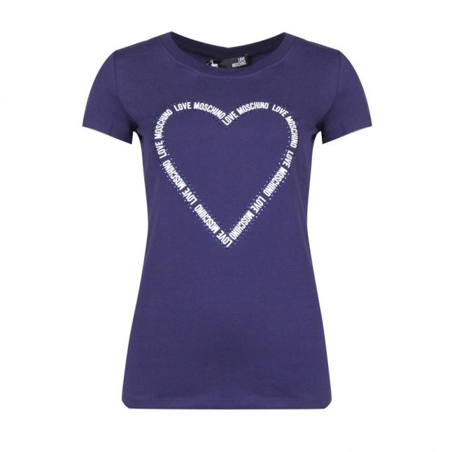 Womens Blue Logo Heart Slim S/s T Shirt