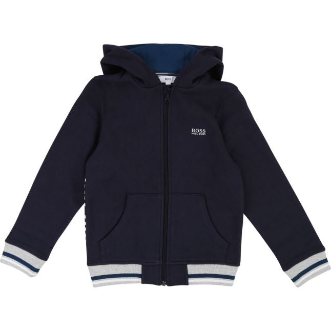 Boys Navy Branded Hooded Zip Sweat Top