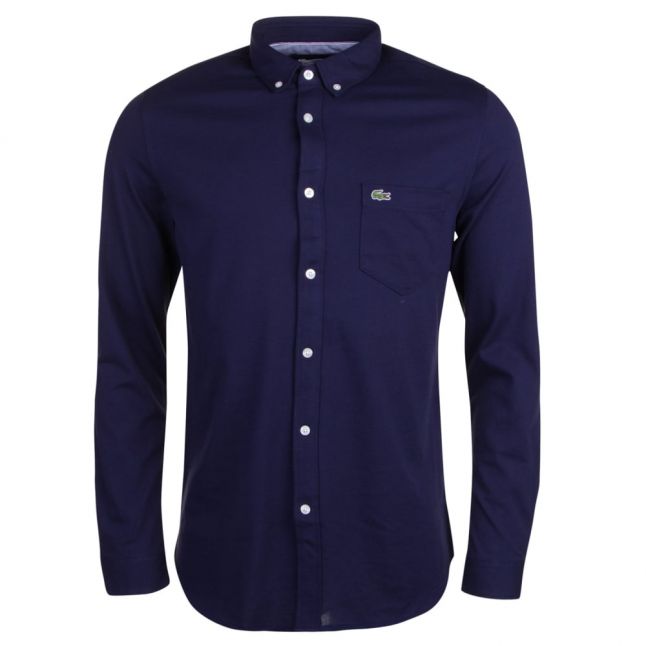 Mens Navy Jersey Pocket Slim Fit L/s Shirt