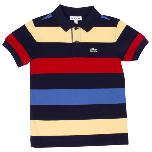 Boys Navy Striped S/s Polo Shirt