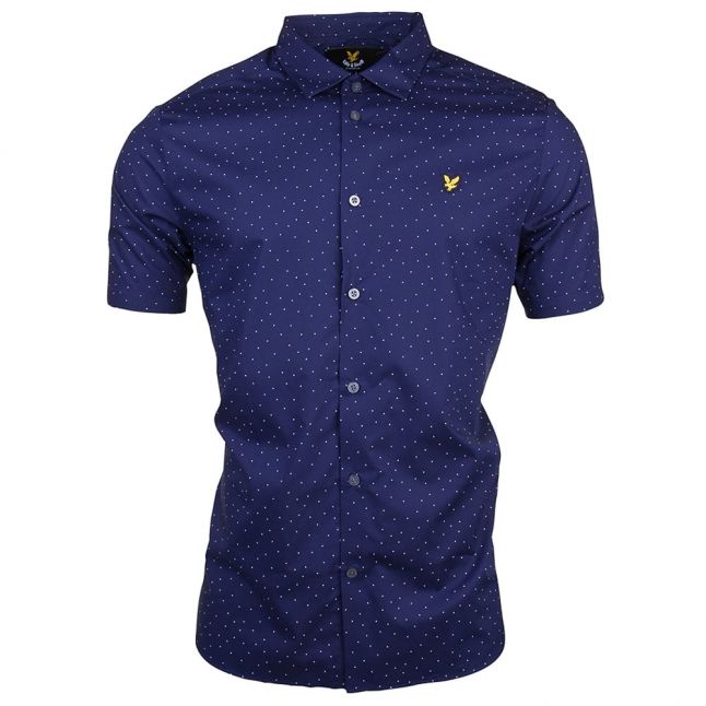 Mens Navy Mini Square Dot S/s Shirt