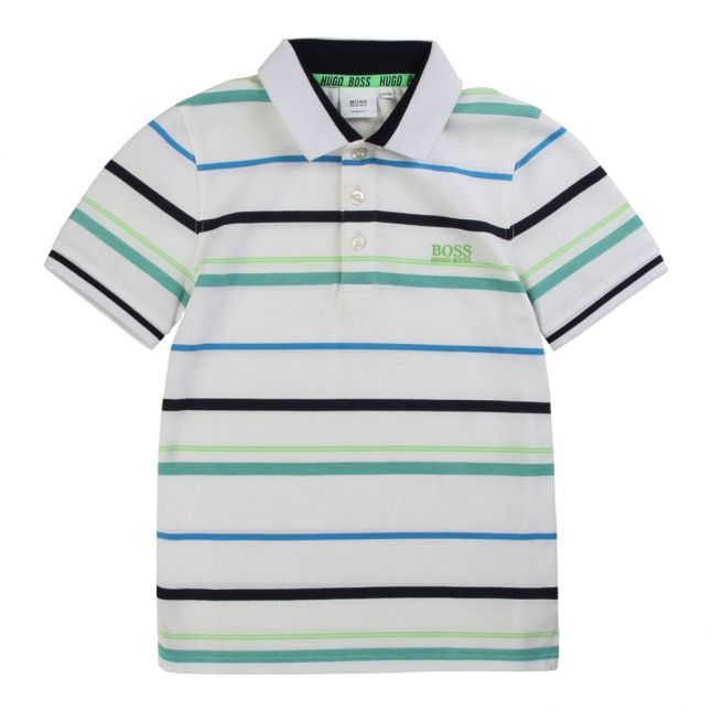 Boys White/Green Multi Stripe S/s Polo Shirt