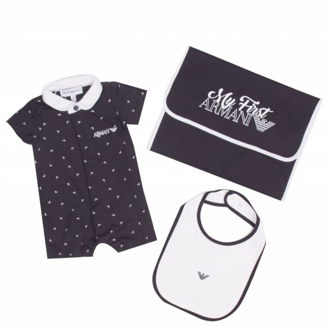 White/Navy Baby 3 Piece Gift Set