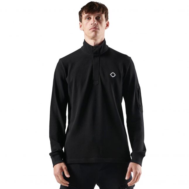 Mens Black Funnel Neck Polo Sweat