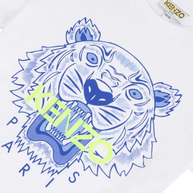 Boys White/Blue Neon Iconic Tiger S/s T Shirt