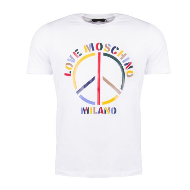 Mens Optical White Colour Peace Slim Fit S/s T Shirt