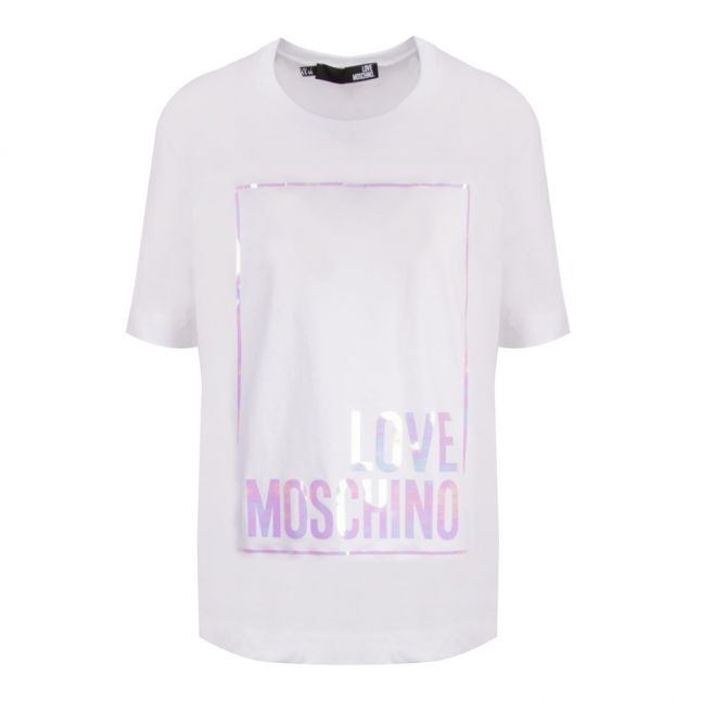 Womens Optical White Iridescent Logo Box S/s T Shirt