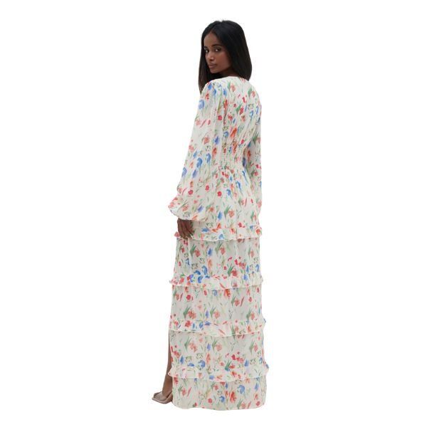 Womens Dainty Floral Rochelle Shirred Maxi Dress