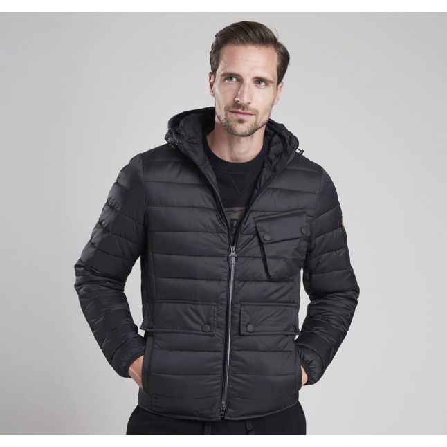 Mens Black Ouston Hooded Quilted Jacket