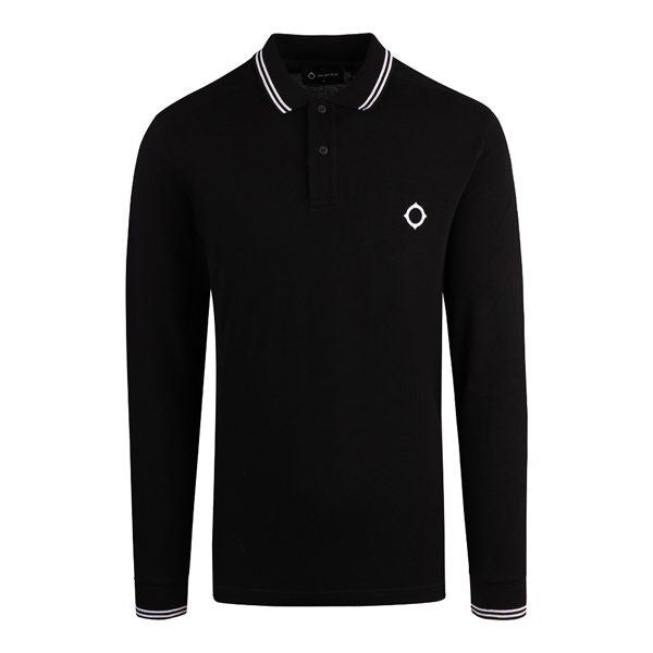 Mens Jet Black Double Tipped L/s Polo