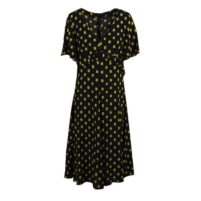 Womens Black Printed V Neck Dress