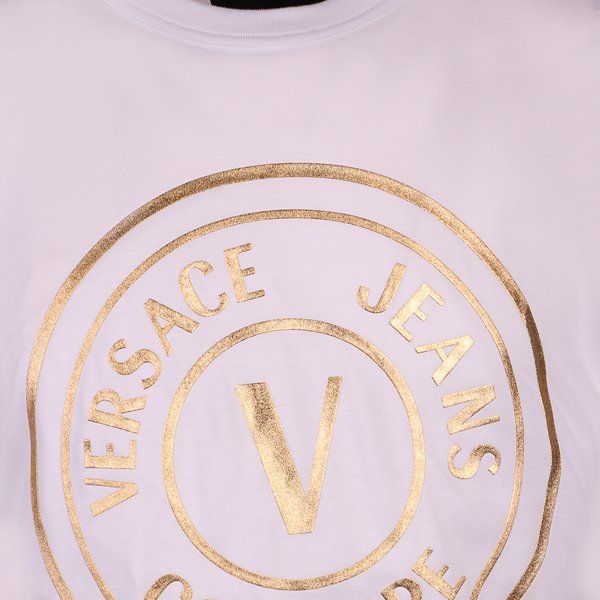 Mens White/Gold Large Emblem Foil S/s T Shirt