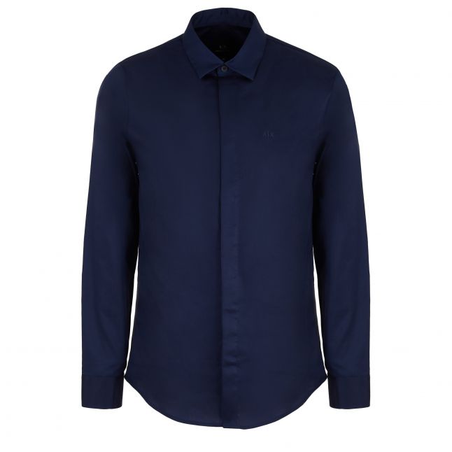 Mens Dark Blue Sateen L/s Shirt