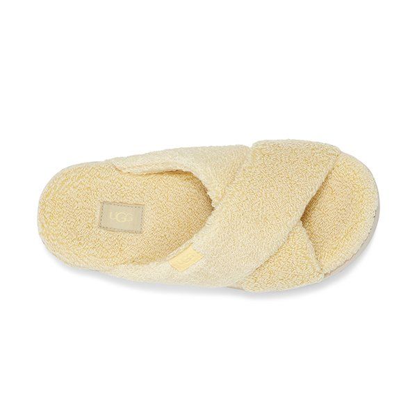 Womens UGG Banana Pudding Fuzz Sugar Terry Cross Slide Slippers