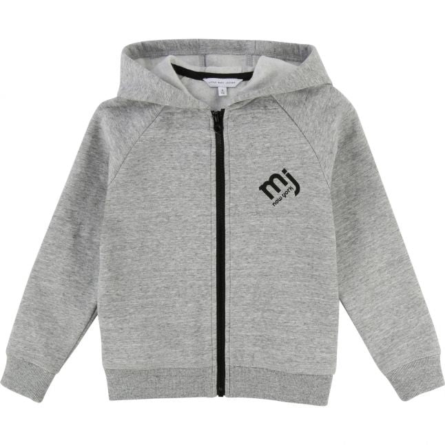 Boys Grey Branded Hooded Zip Sweat Top