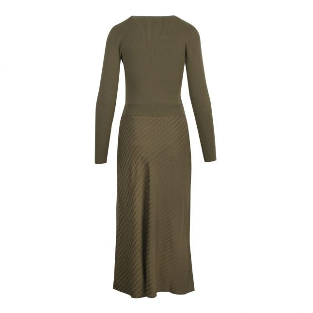 Womens Khaki Joowani Knitted Jacquard Midi Dress