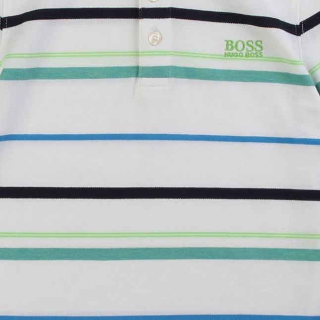 Boys White/Green Multi Stripe S/s Polo Shirt