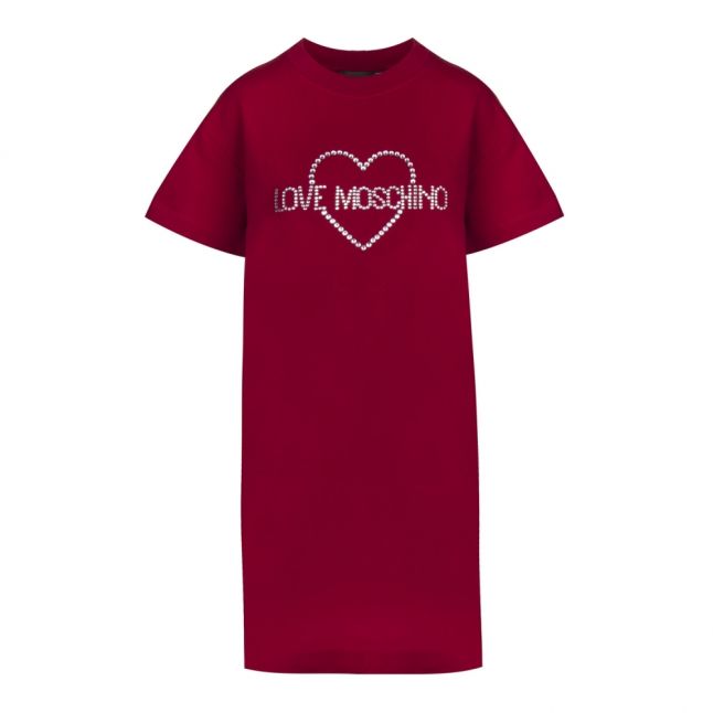 Womens Burgundy Jewel Heart Short Dress