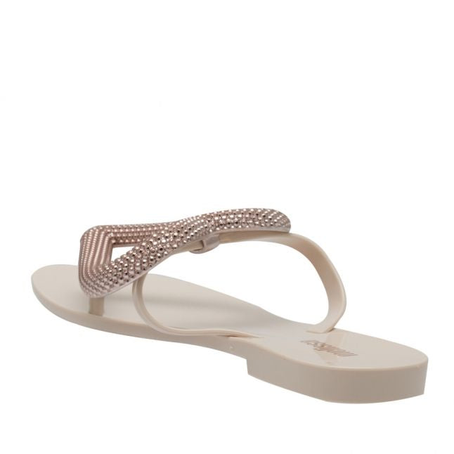 Womens Pink Nude Big Heart Chrome Flip Flops