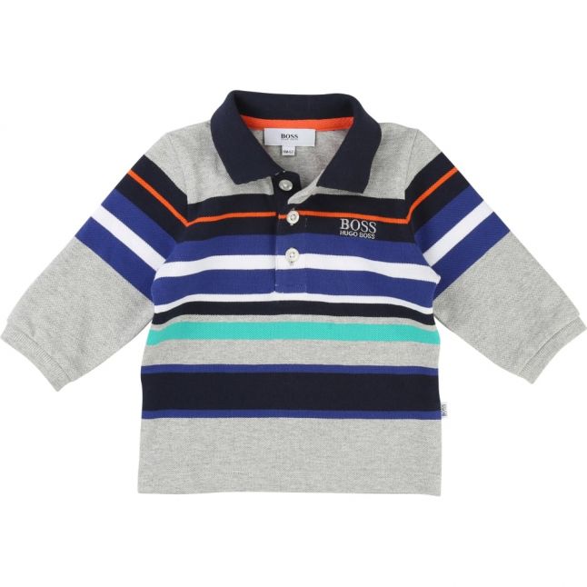 Baby Blue & Grey Striped L/s Polo Shirt