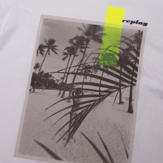 Mens White Beach Image S/s T Shirt