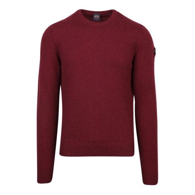 Mens Burgandy Lambswool Crew Neck Knitted Top