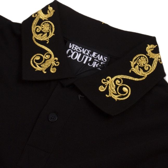 Mens Black Baroque Collar Regular Fit S/s Polo Shirt