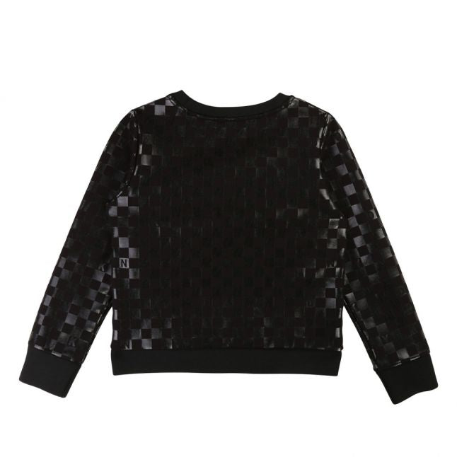 Girls Black Check Logo Crew Sweat Top