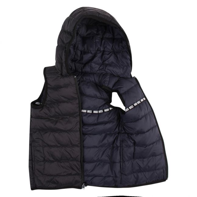 Boys Navy Branded Tape Hooded Gilet