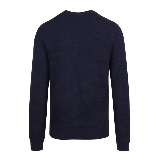 Mens Navy Seer Textured Crew Knitted Jumper