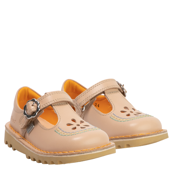 Infant Beige T Bar Flower Shoes